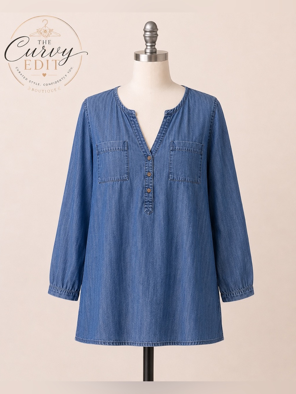 Time and Tru Chambray Blue Henley Tunic